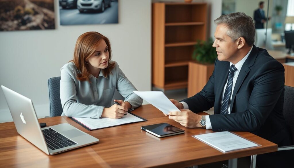Get an image of a person consulting with a car accident lawyer
