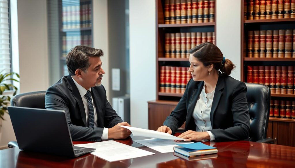 Image of a car accident lawyer consulting with a client