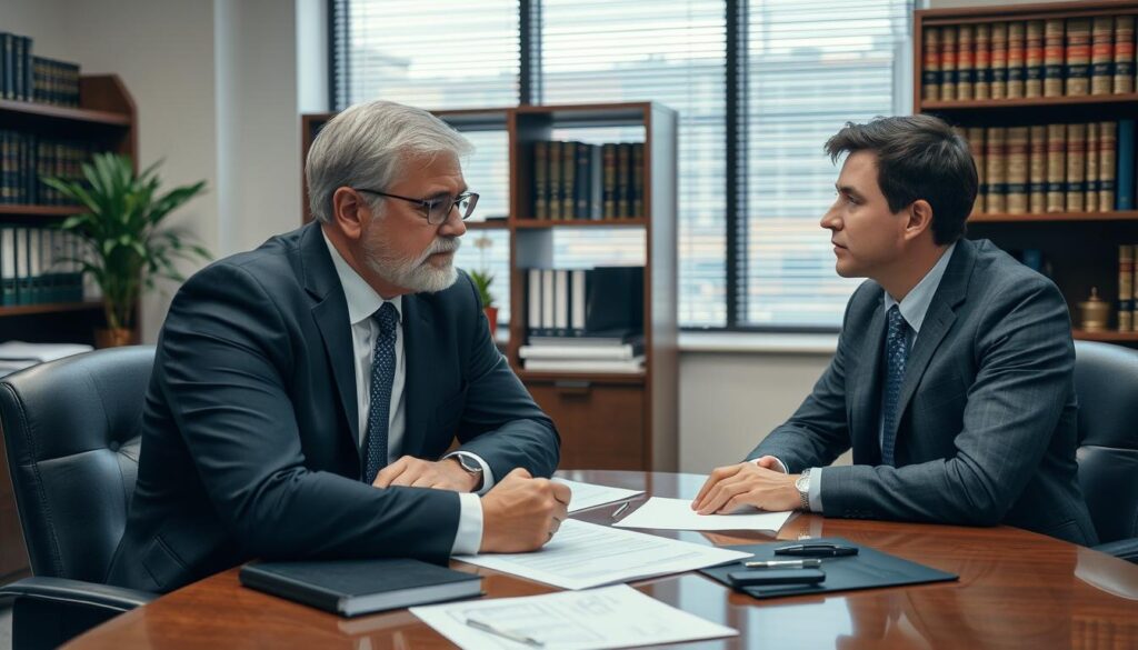 Image of a lawyer discussing a car accident case with a client