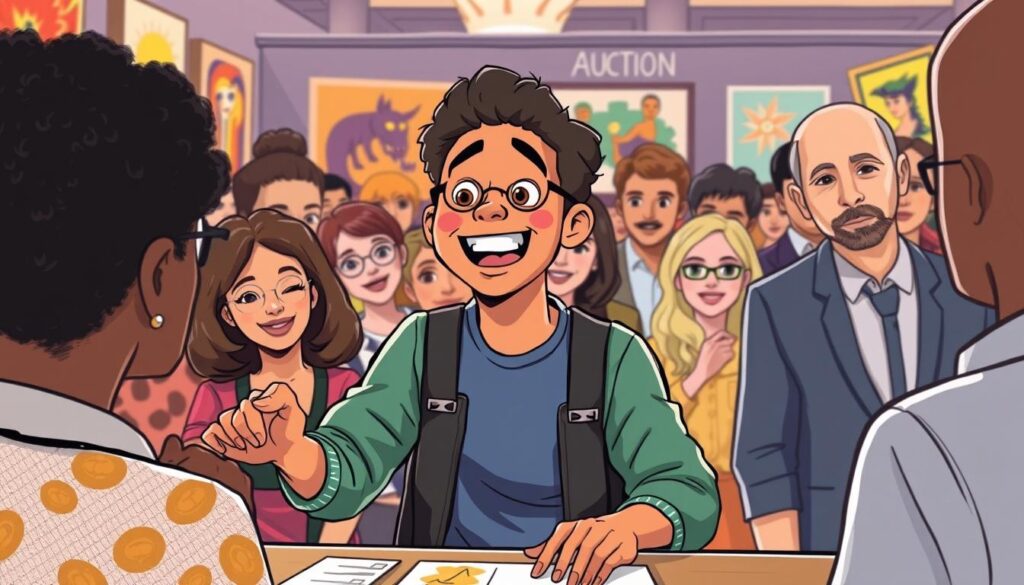 Image of a person bidding at an auction