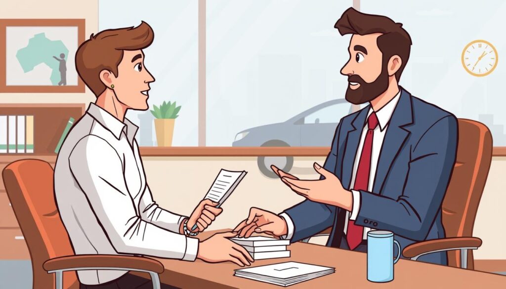 Image of a person consulting with a lawyer after a car accident