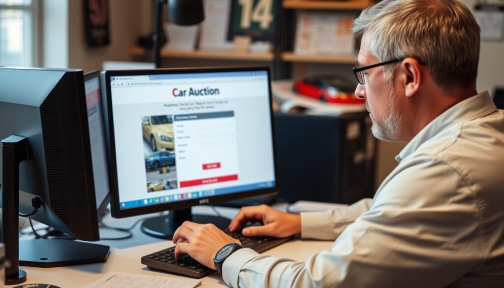 Image of a person registering on a computer for an online car auction