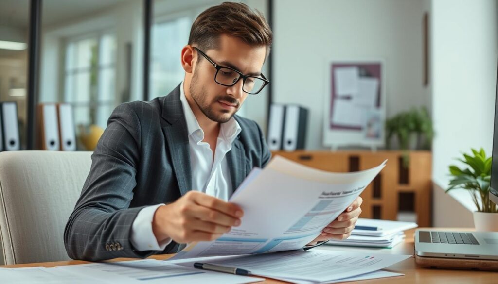 Image of a person reviewing insurance documents for an accident car