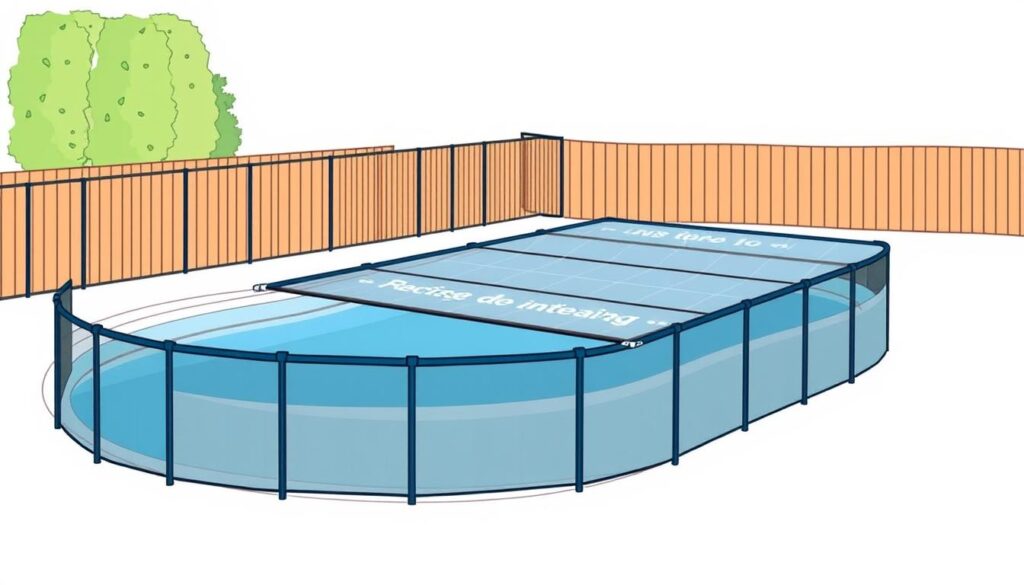 Image of a swimming pool with safety fencing and a pool cover